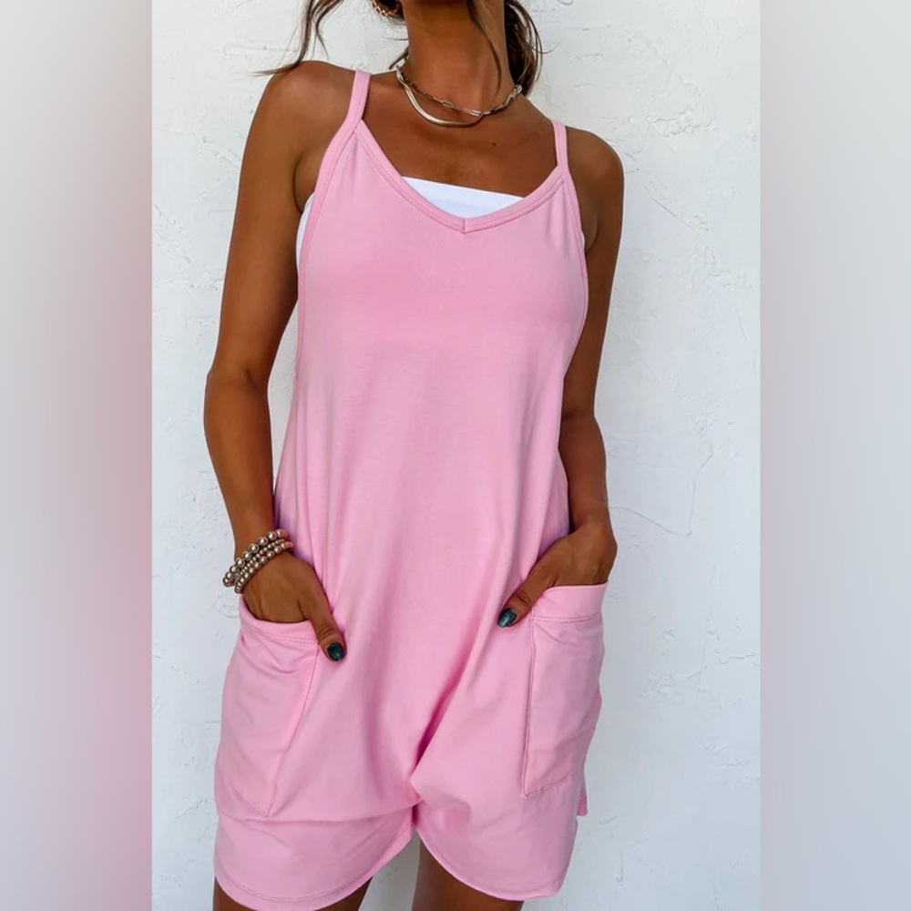 Amazon Pink Sleeveless Romper with Pockets